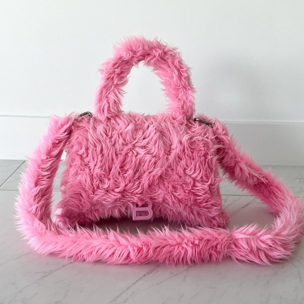 AUTH Balenciaga Hourglass Medium Fluffy Top Handle Bag Purse Handbag MSRP $2150